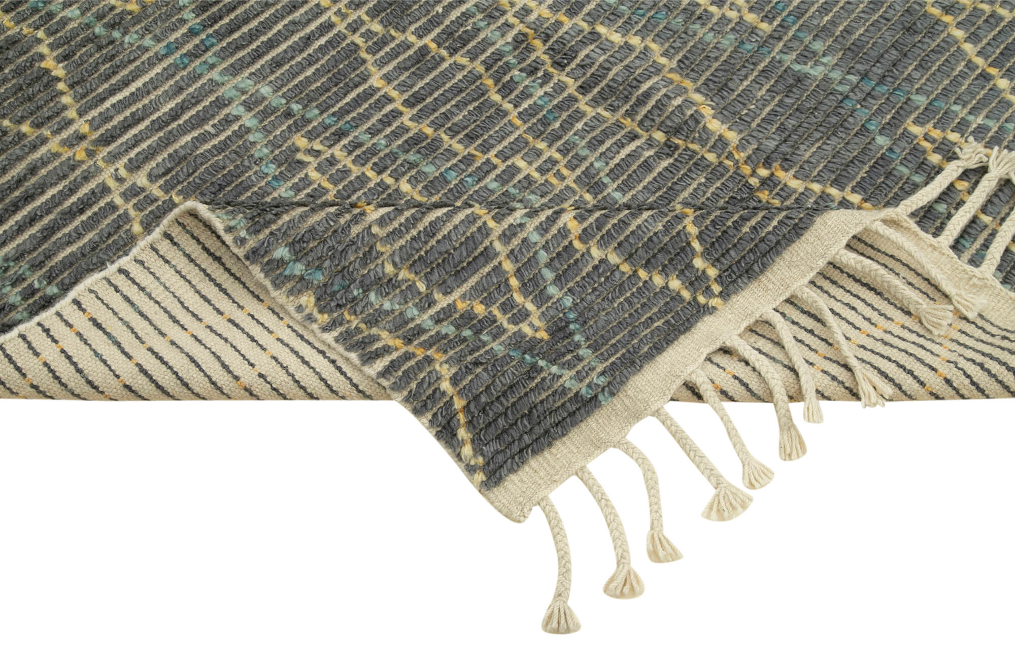 Morocco Gri Geometrik Yün Pamuk El Dokuma Halısı 152x244 Agacan