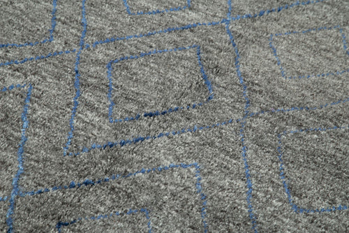 Morocco Gri Geometrik Yün Pamuk El Dokuma Halısı 183x274 Agacan