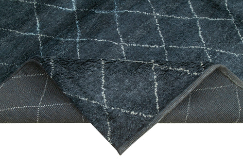 Morocco Mavi Geometrik Yün Pamuk El Dokuma Halısı 249x305 Agacan