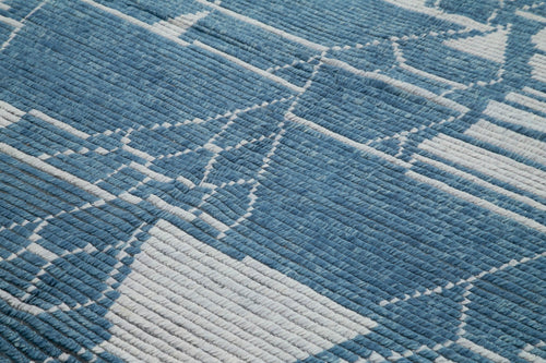 Morocco Mavi Geometrik Yün Pamuk El Dokuma Halısı 259x305 Agacan