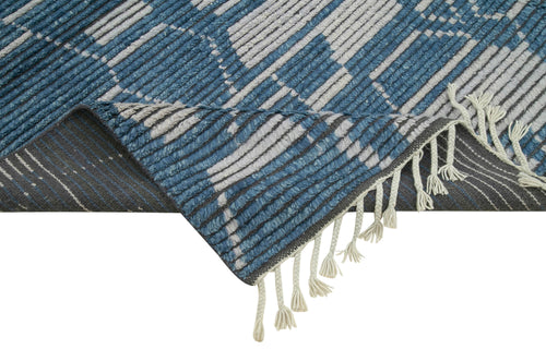Morocco Mavi Geometrik Yün Pamuk El Dokuma Halısı 259x305 Agacan