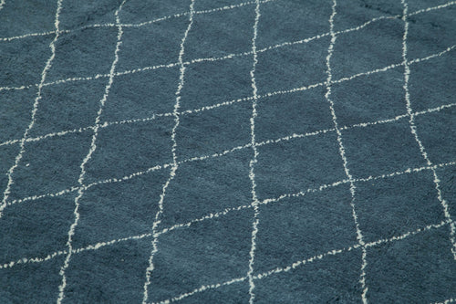 Morocco Mavi Geometrik Yün Pamuk El Dokuma Halısı 307x419 Agacan