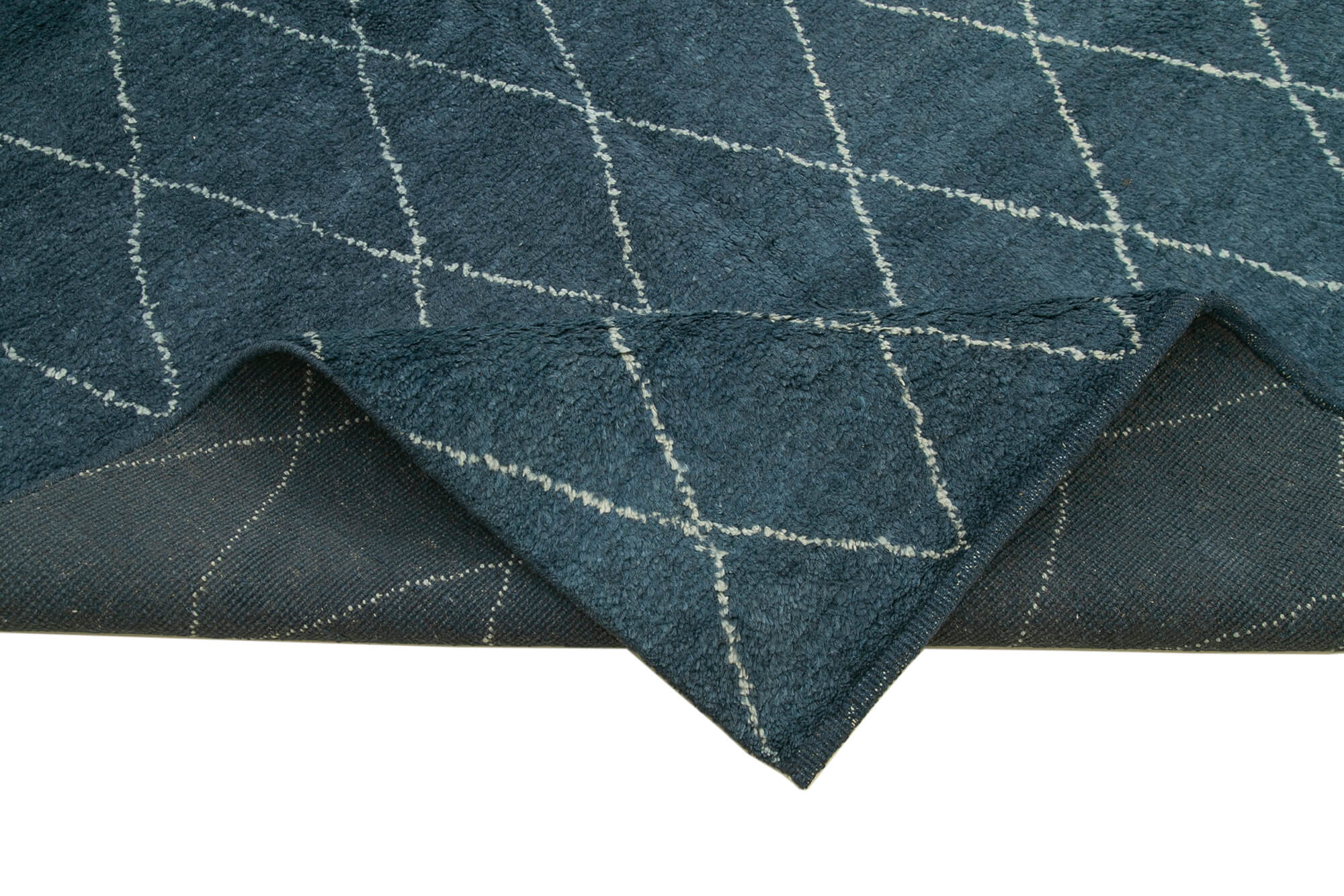 Morocco Mavi Geometrik Yün Pamuk El Dokuma Halısı 307x419 Agacan