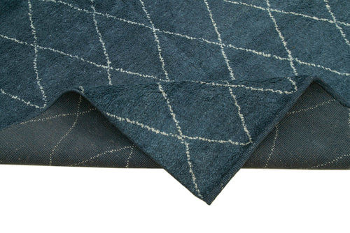 Morocco Mavi Geometrik Yün Pamuk El Dokuma Halısı 307x419 Agacan