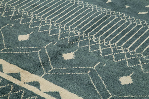 Morocco Mavi Geometrik Yün Pamuk El Dokuma Halısı 279x366 Agacan