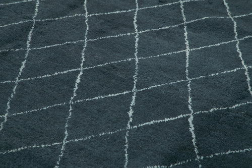 Morocco Mavi Geometrik Yün Pamuk El Dokuma Halısı 300x422 Agacan