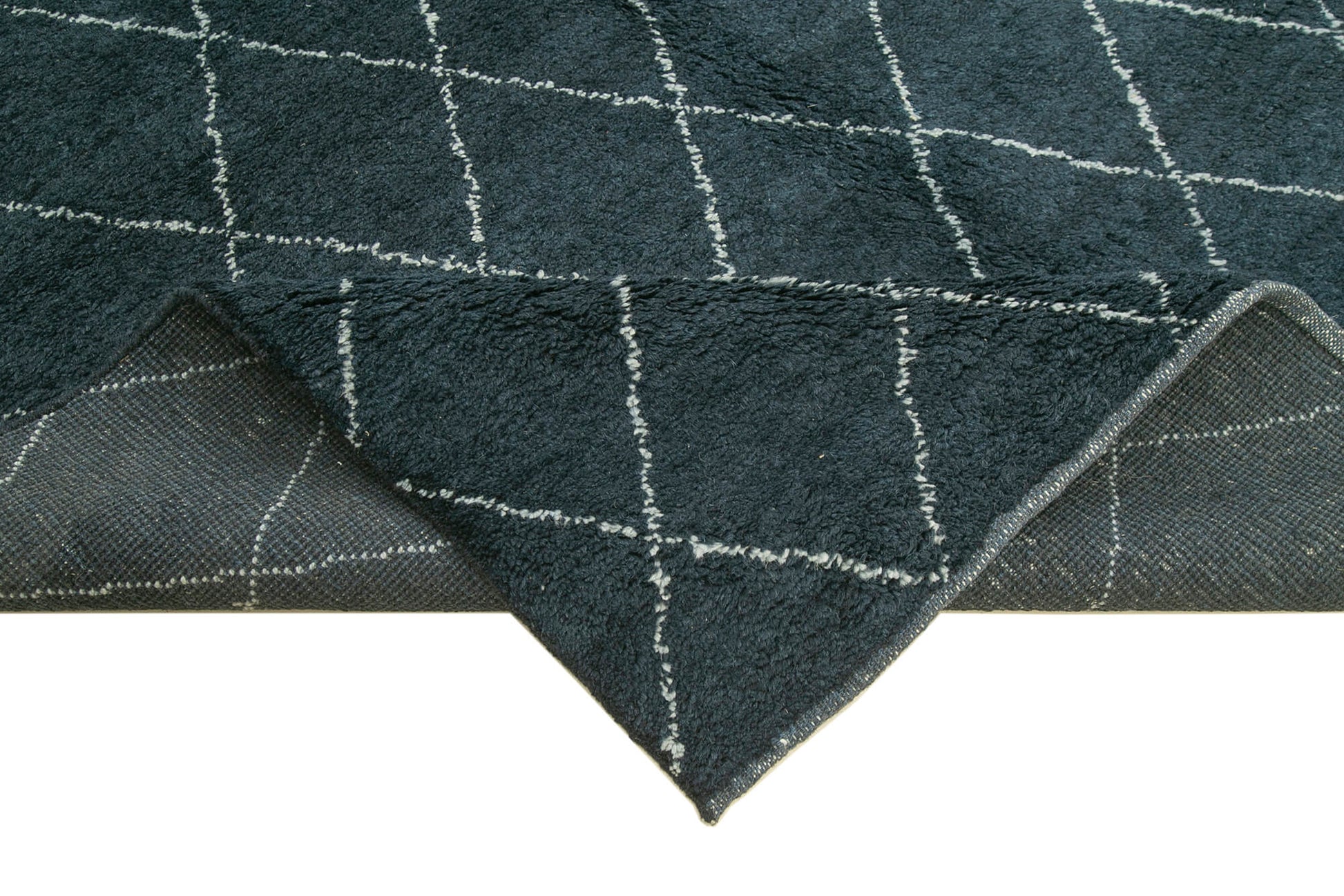 Morocco Mavi Geometrik Yün Pamuk El Dokuma Halısı 305x427 Agacan