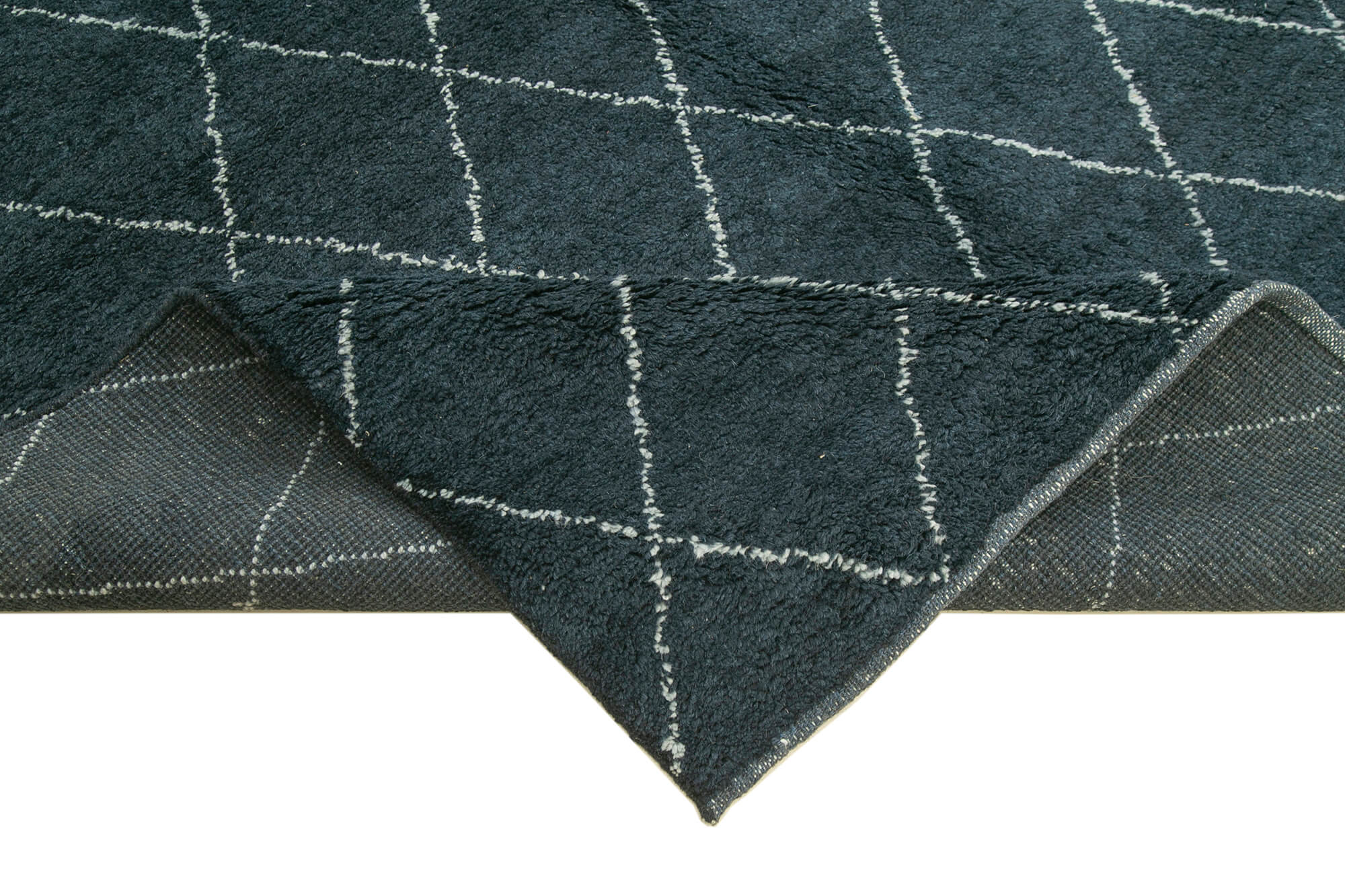 Morocco Mavi Geometrik Yün Pamuk El Dokuma Halısı 305x427 Agacan