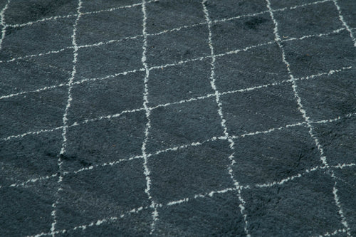 Morocco Mavi Geometrik Yün Pamuk El Dokuma Halısı 305x427 Agacan