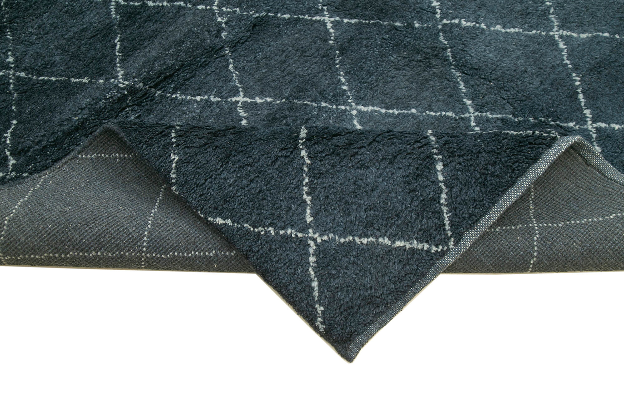 Morocco Mavi Geometrik Yün Pamuk El Dokuma Halısı 305x427 Agacan