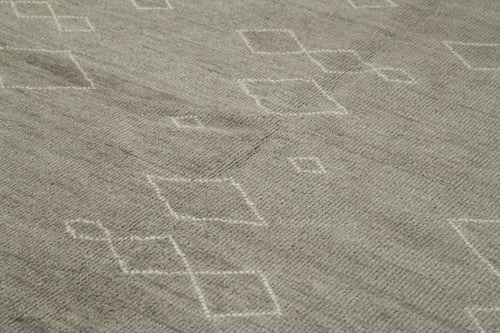 Morocco Gri Geometrik Yün Pamuk El Dokuma Halısı 272x364 Agacan