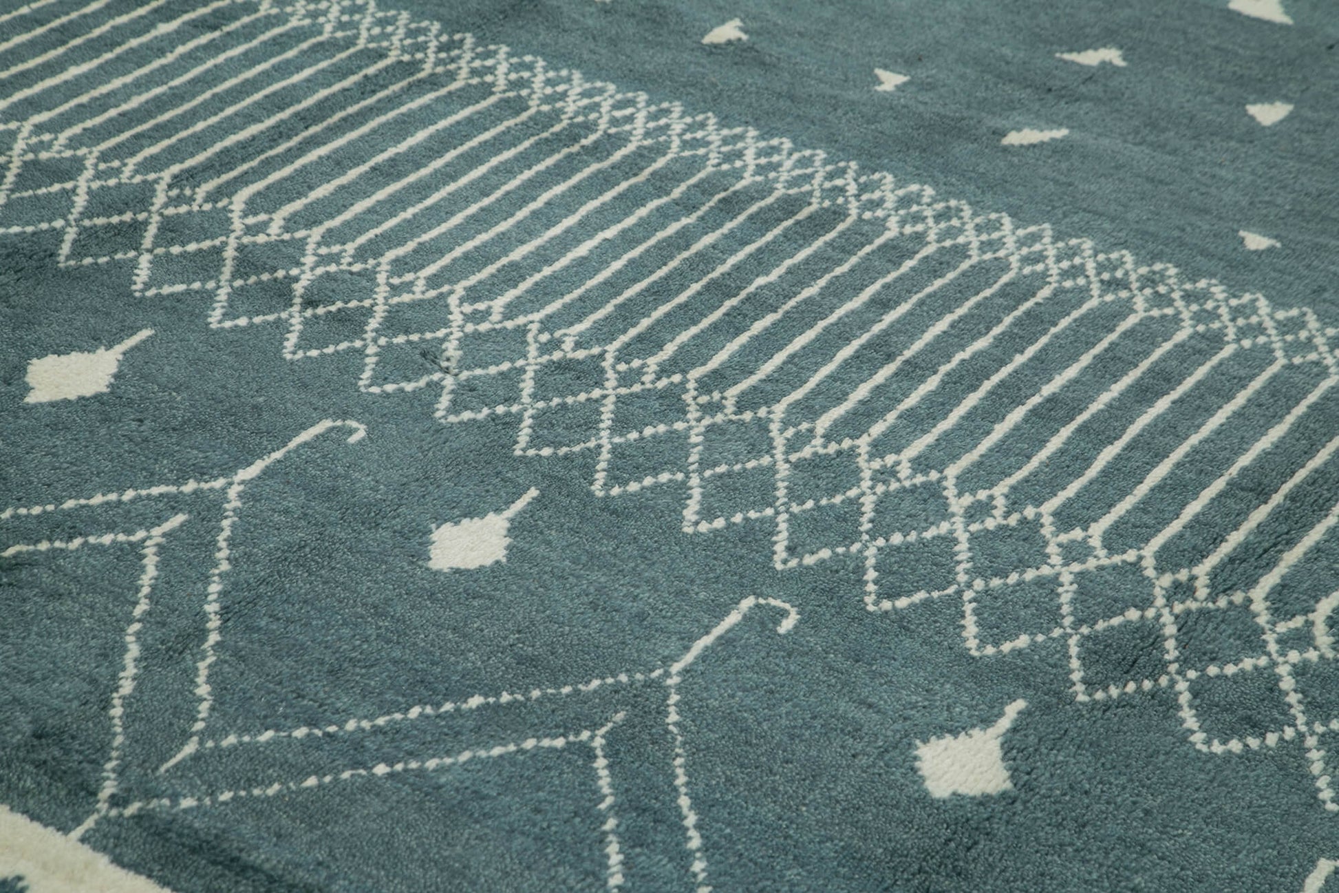 Morocco Mavi Geometrik Yün Pamuk El Dokuma Halısı 310x417 Agacan