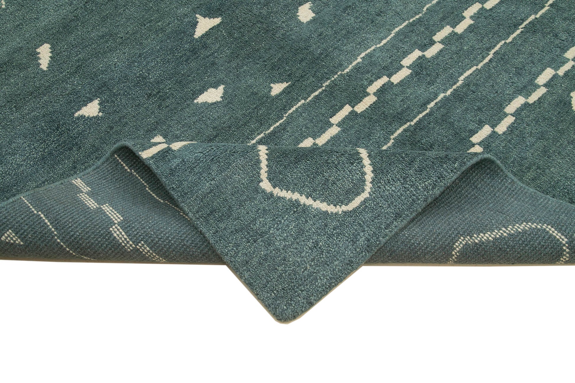 Morocco Mavi Geometrik Yün Pamuk El Dokuma Halısı 310x417 Agacan