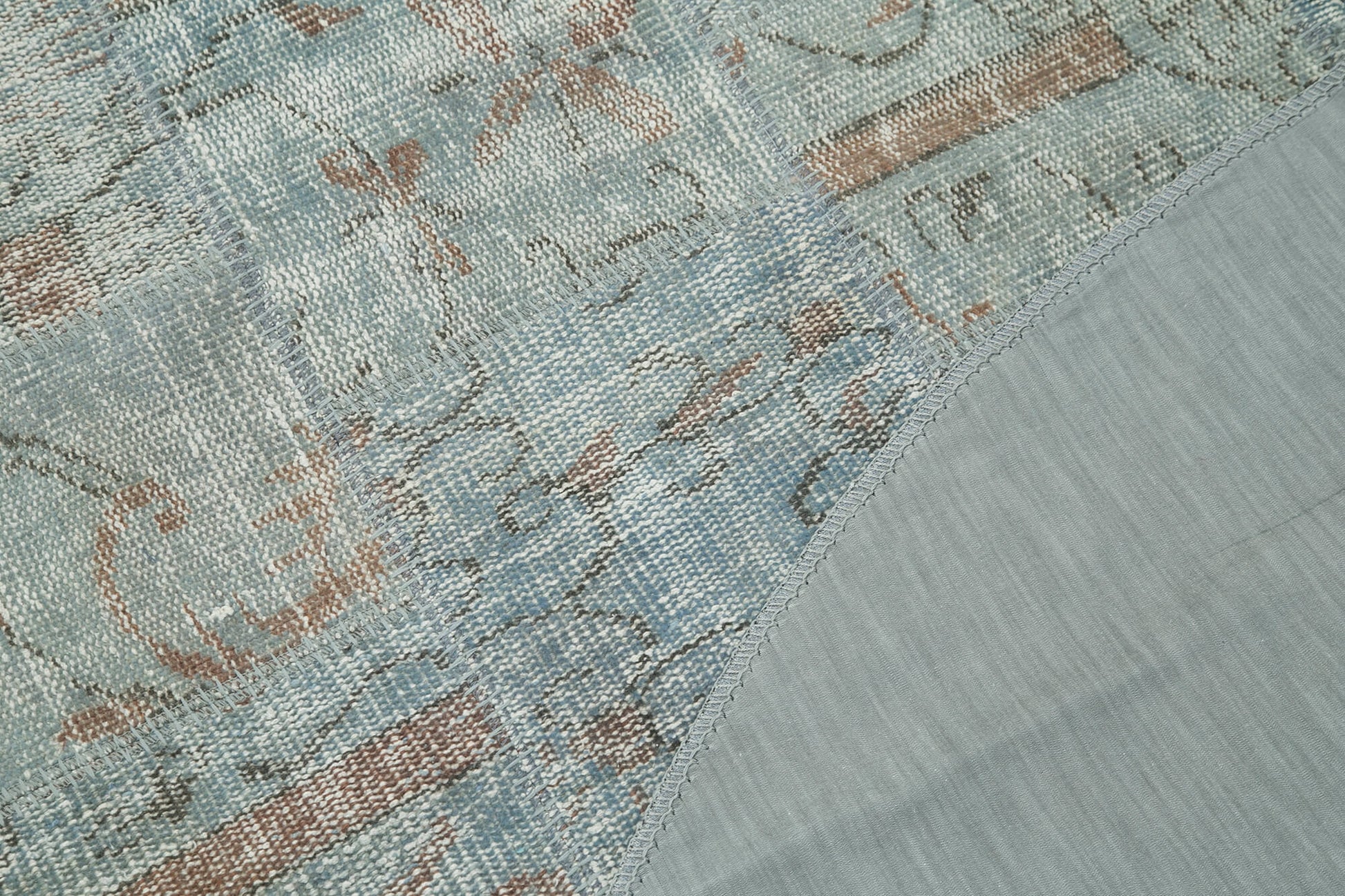 Kırk Yama Mavi Patchwork Pamuk Yün El Dokuma Halısı 198x198 Agacan