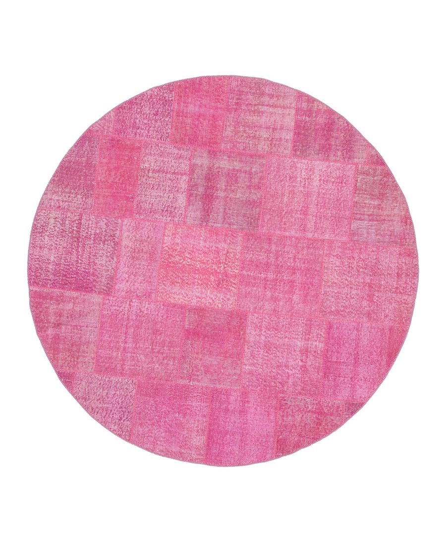 Kırk Yama Pembe Patchwork Pamuk Yün El Dokuma Halısı 205x205 Agacan
