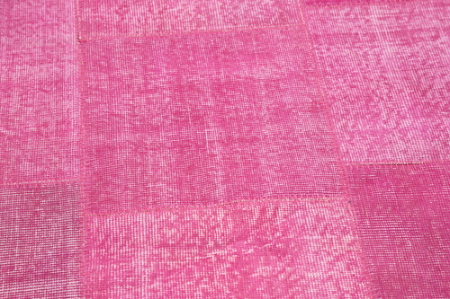 Kırk Yama Pembe Patchwork Pamuk Yün El Dokuma Halısı 205x205 Agacan
