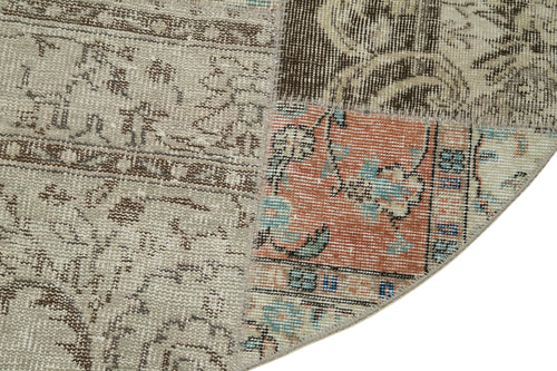 Kırk Yama Bej Patchwork Pamuk Yün El Dokuma Halısı 180x180 Agacan