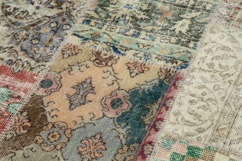 Kırk Yama Bej Patchwork Pamuk Yün El Dokuma Halısı 180x180 Agacan