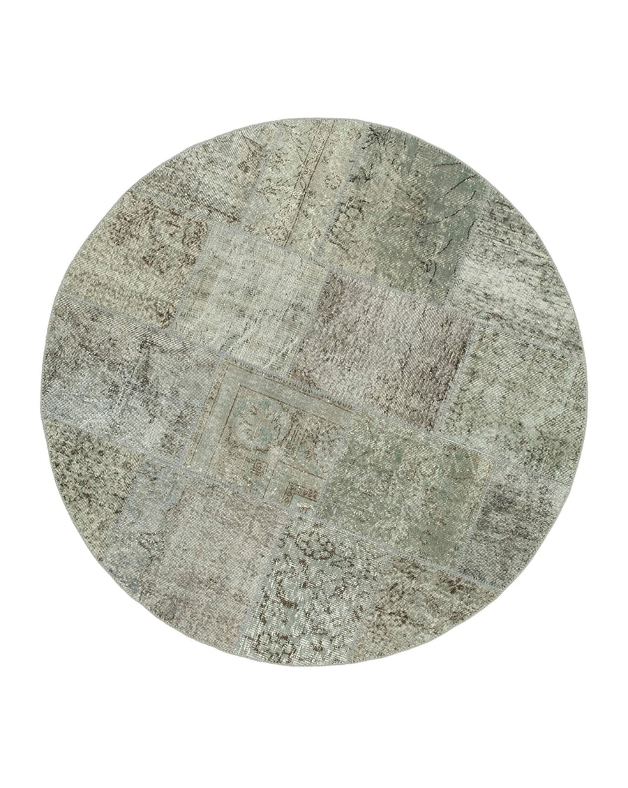 Kırk Yama Gri Patchwork Pamuk Yün El Dokuma Halısı 180x180 Agacan
