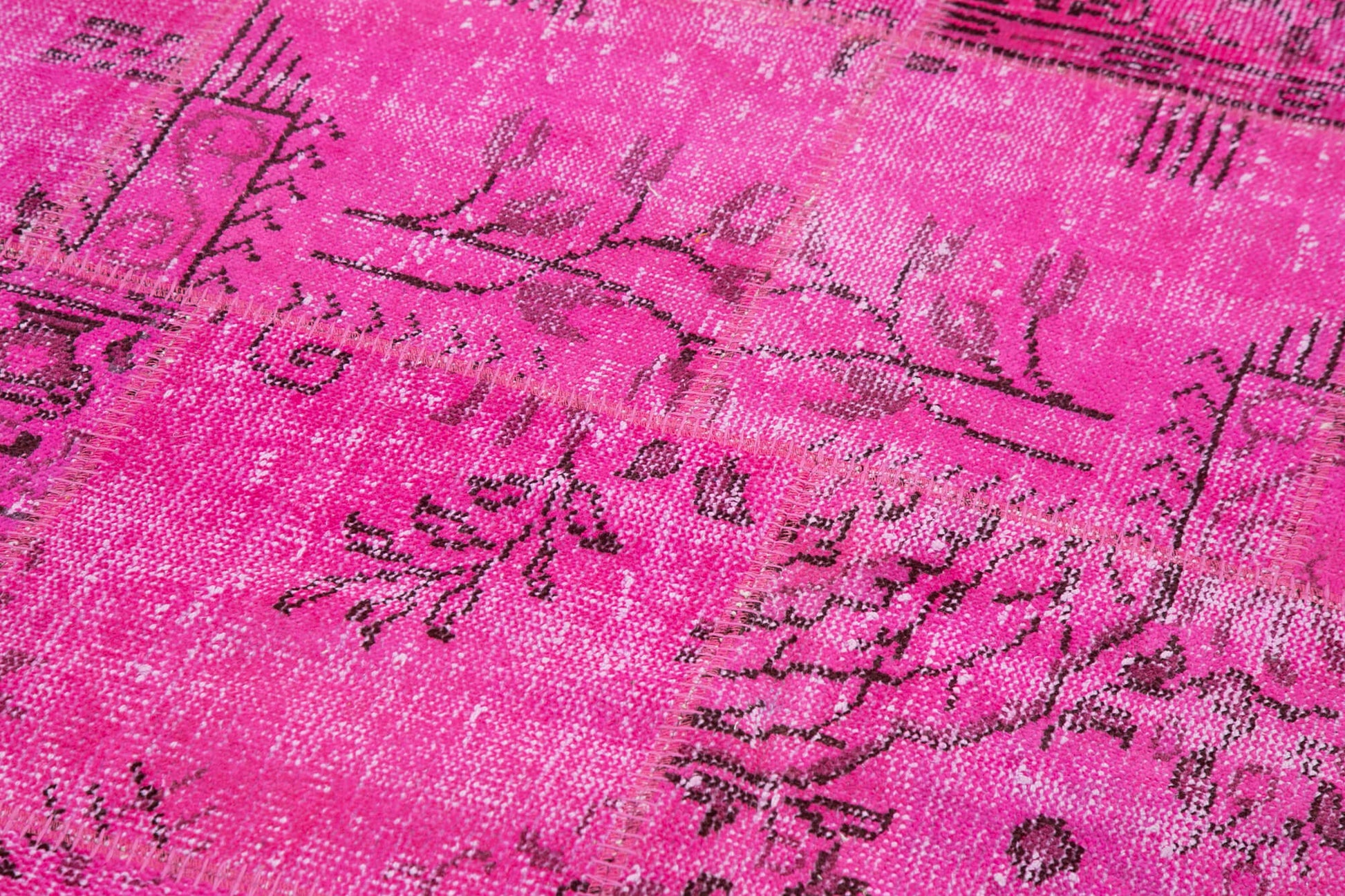 Kırk Yama Pembe Patchwork Pamuk Yün El Dokuma Halısı 200x200 Agacan