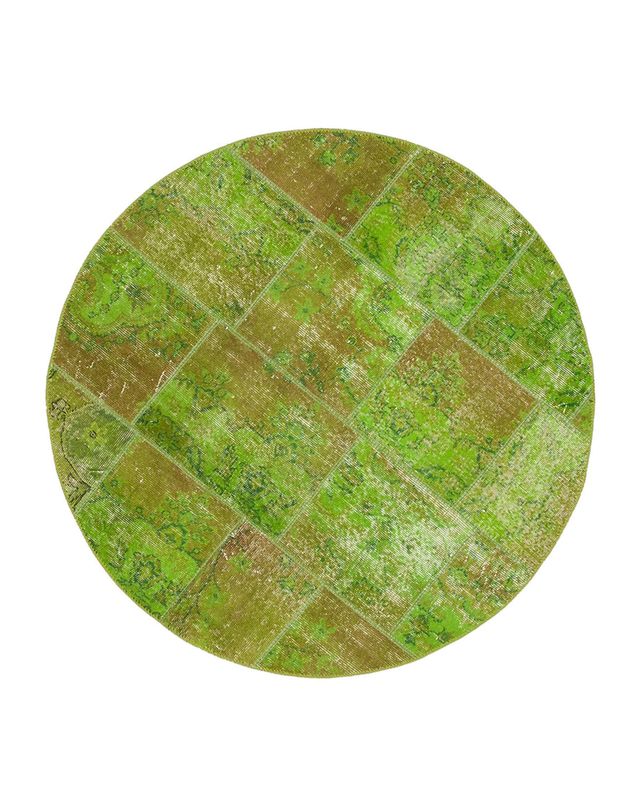 Kırk Yama Yeşil Patchwork Pamuk Yün El Dokuma Halısı 153x153 Agacan