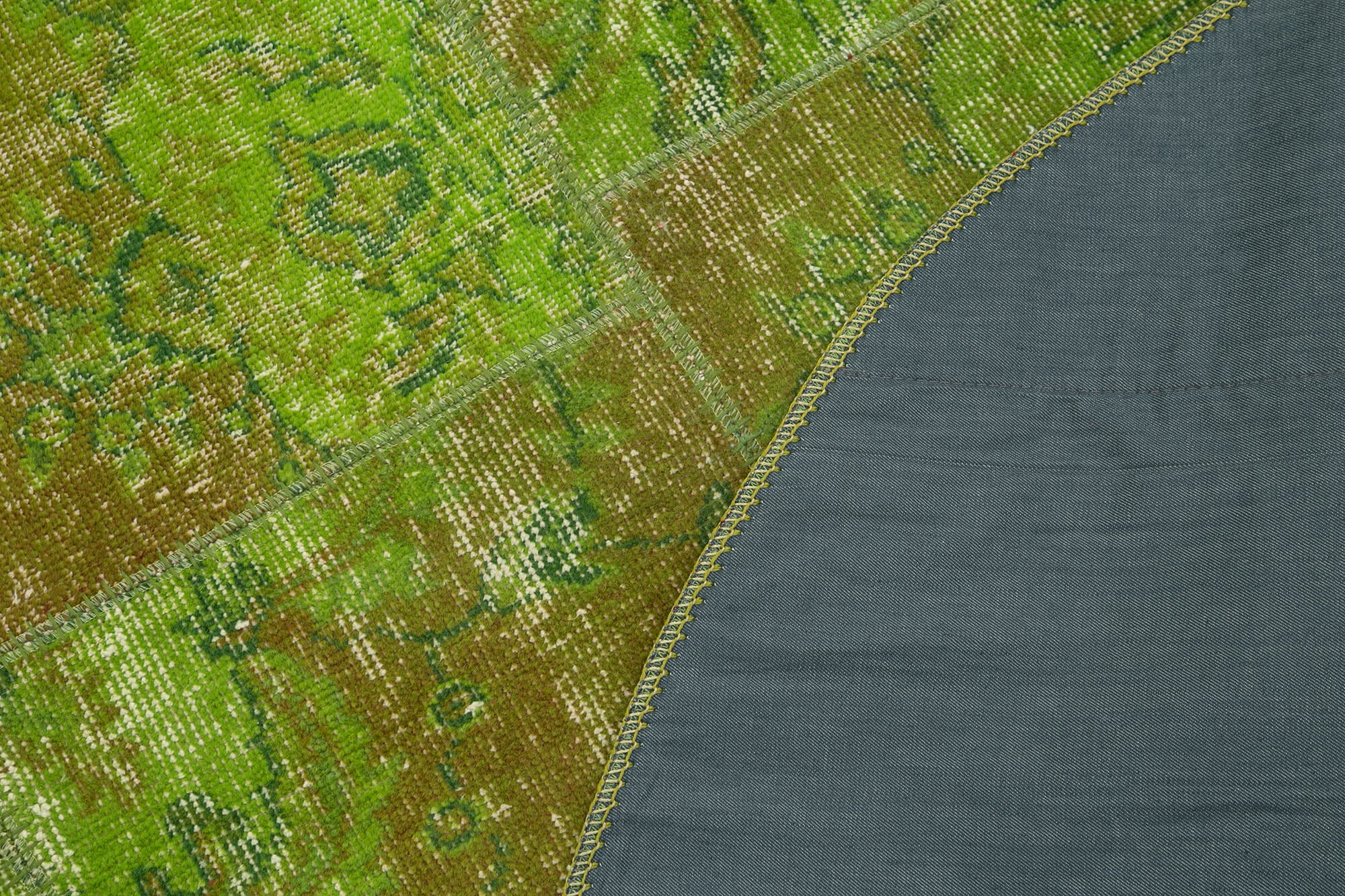 Kırk Yama Yeşil Patchwork Pamuk Yün El Dokuma Halısı 153x153 Agacan