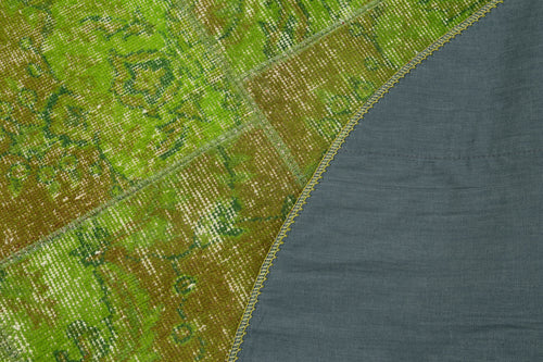 Kırk Yama Yeşil Patchwork Pamuk Yün El Dokuma Halısı 153x153 Agacan