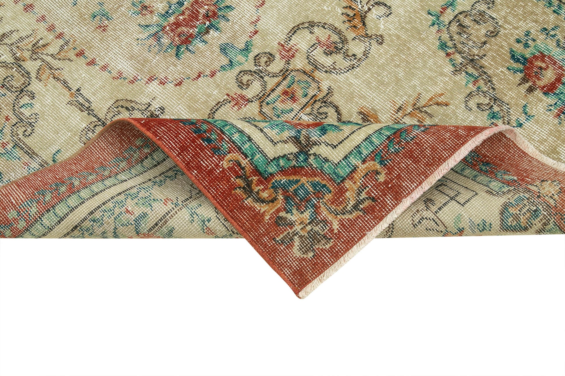 Overdyed Vintage Bej Eskitme Pamuk Yün El Dokuma Halısı 117x215 Agacan