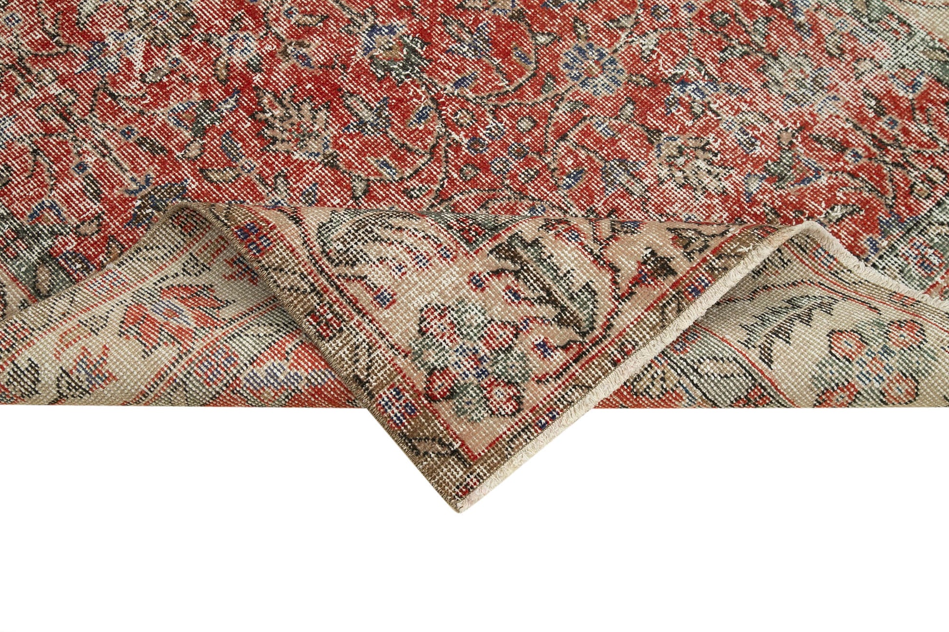 Overdyed Vintage Kırmızı Eskitme Pamuk Yün El Dokuma Halısı 116x196 Agacan