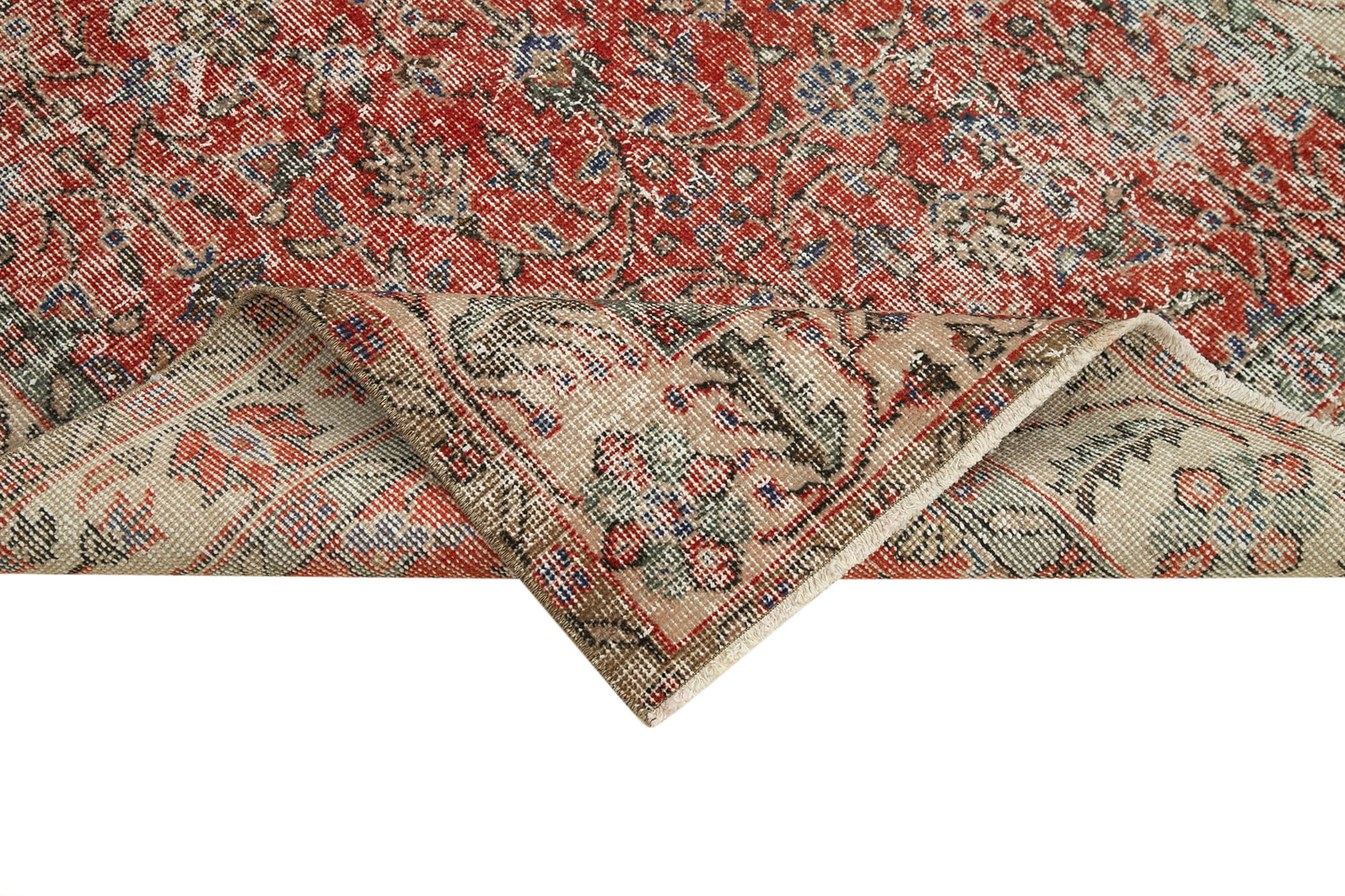 Overdyed Vintage Kırmızı Eskitme Pamuk Yün El Dokuma Halısı 116x196 Agacan