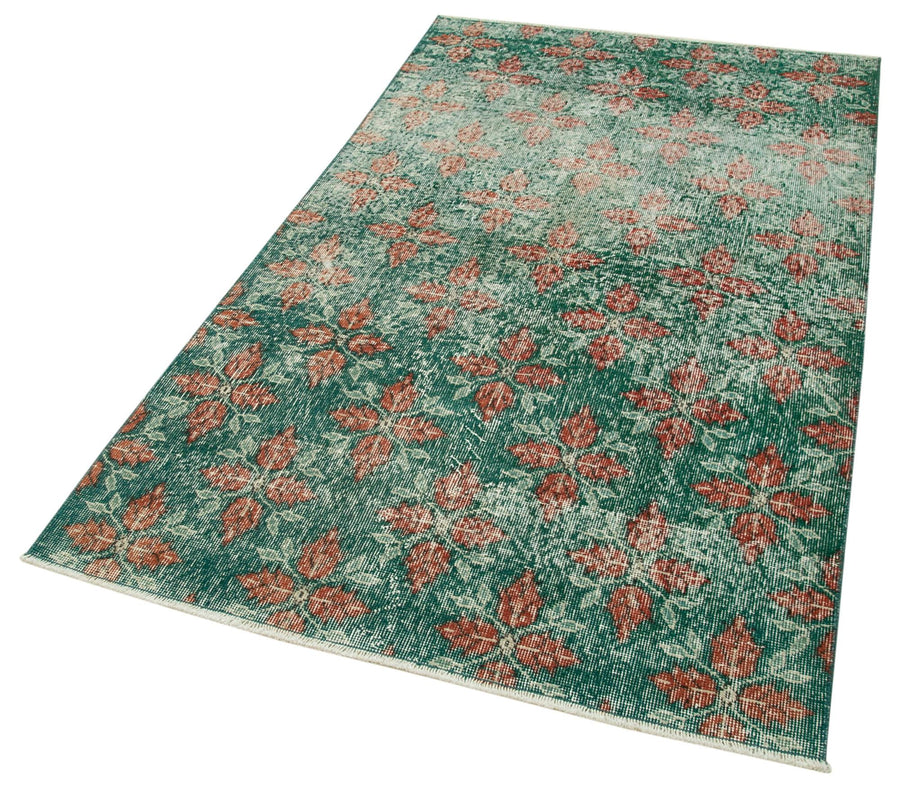 Overdyed Vintage Yeşil Eskitme Pamuk Yün El Dokuma Halısı 118x199 Agacan
