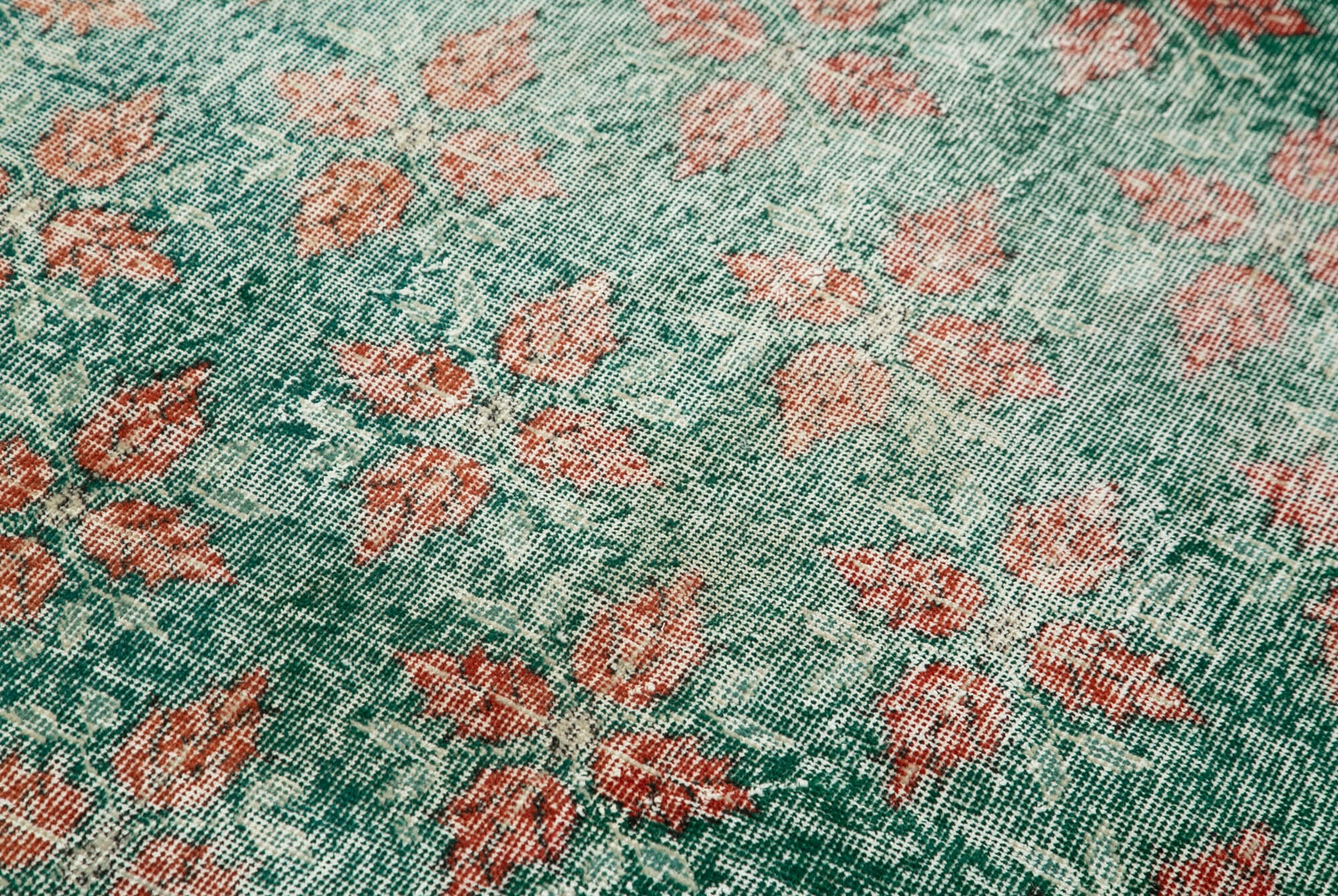 Overdyed Vintage Yeşil Eskitme Pamuk Yün El Dokuma Halısı 118x199 Agacan