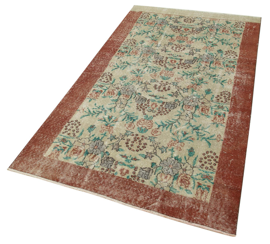 Overdyed Vintage Bej Eskitme Pamuk Yün El Dokuma Halısı 116x251 Agacan