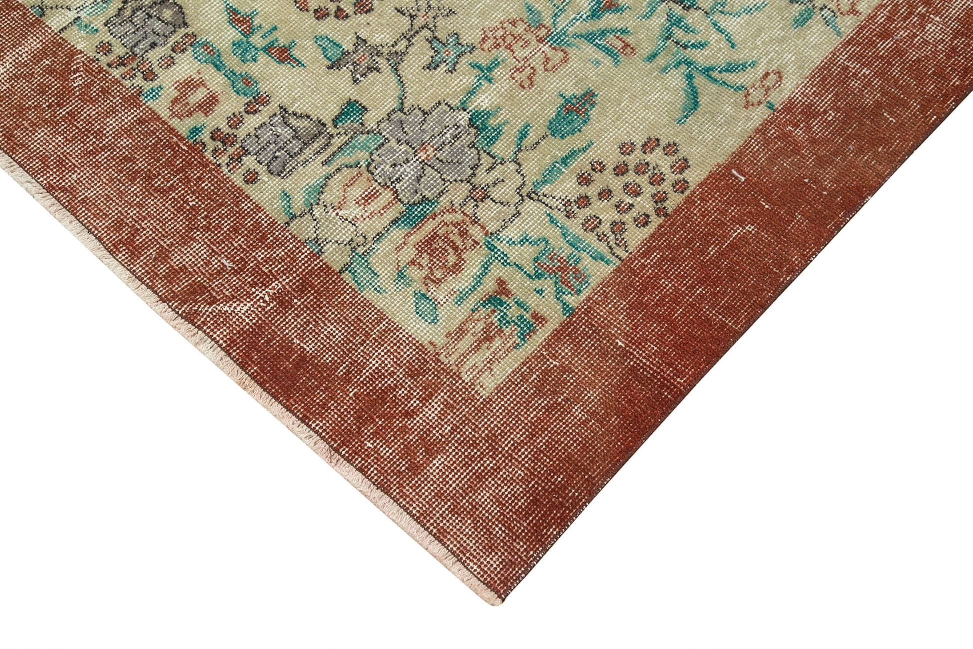 Overdyed Vintage Bej Eskitme Pamuk Yün El Dokuma Halısı 116x251 Agacan