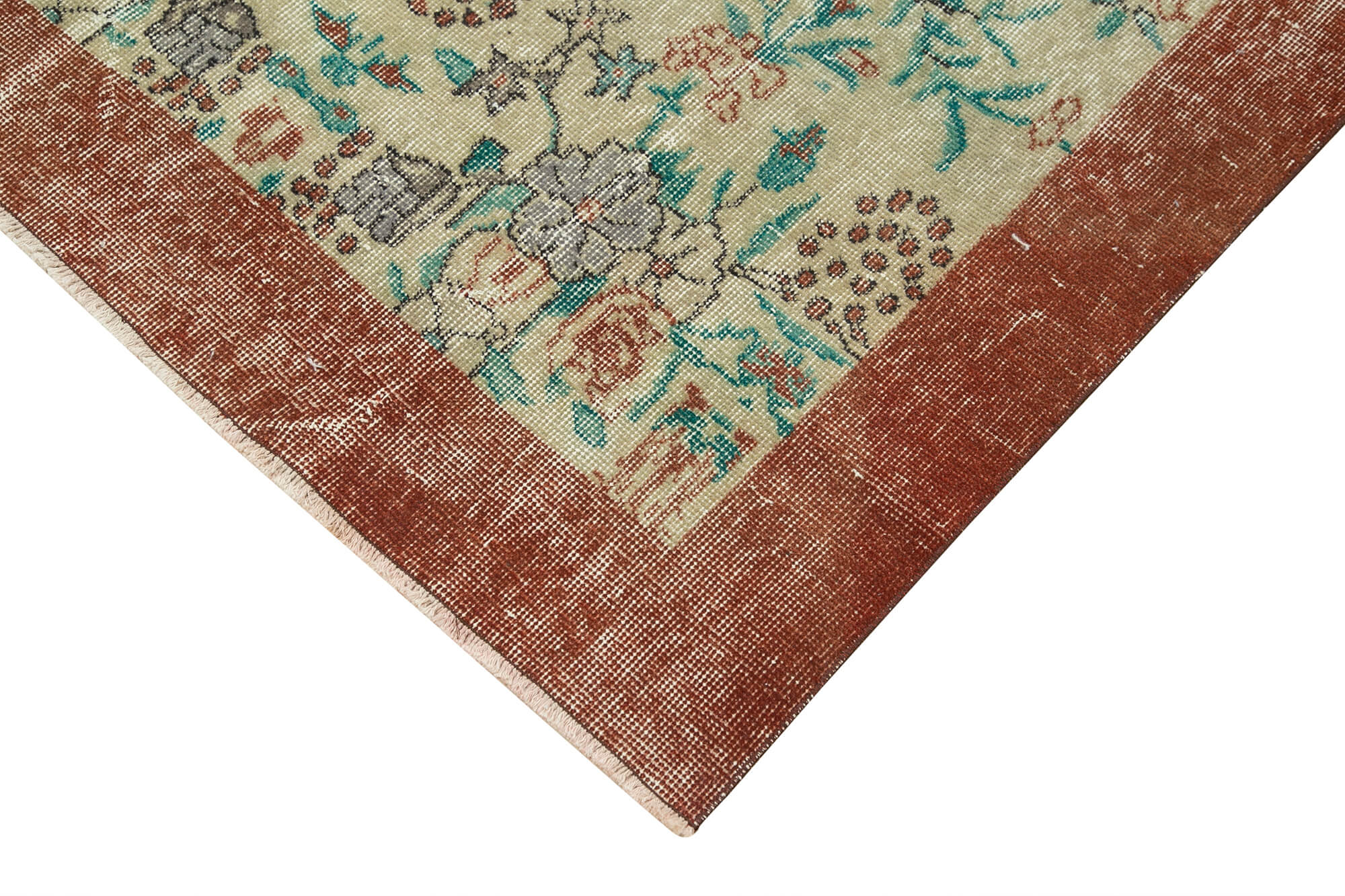 Overdyed Vintage Bej Eskitme Pamuk Yün El Dokuma Halısı 116x251 Agacan