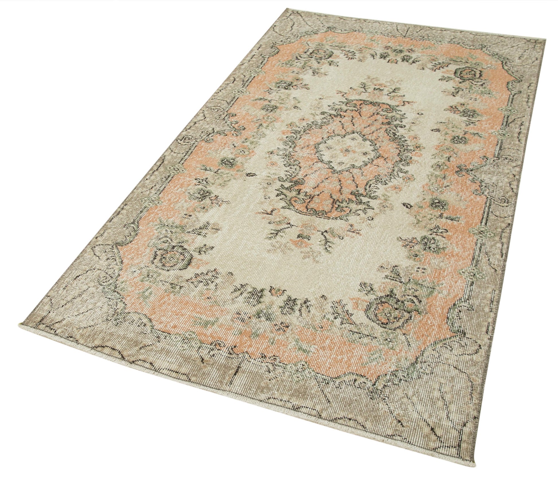 Overdyed Vintage Bej Eskitme Pamuk Yün El Dokuma Halısı 112x204 Agacan