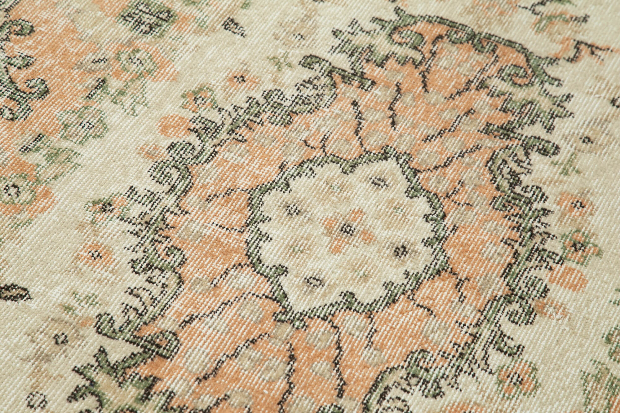 Overdyed Vintage Bej Eskitme Pamuk Yün El Dokuma Halısı 112x204 Agacan