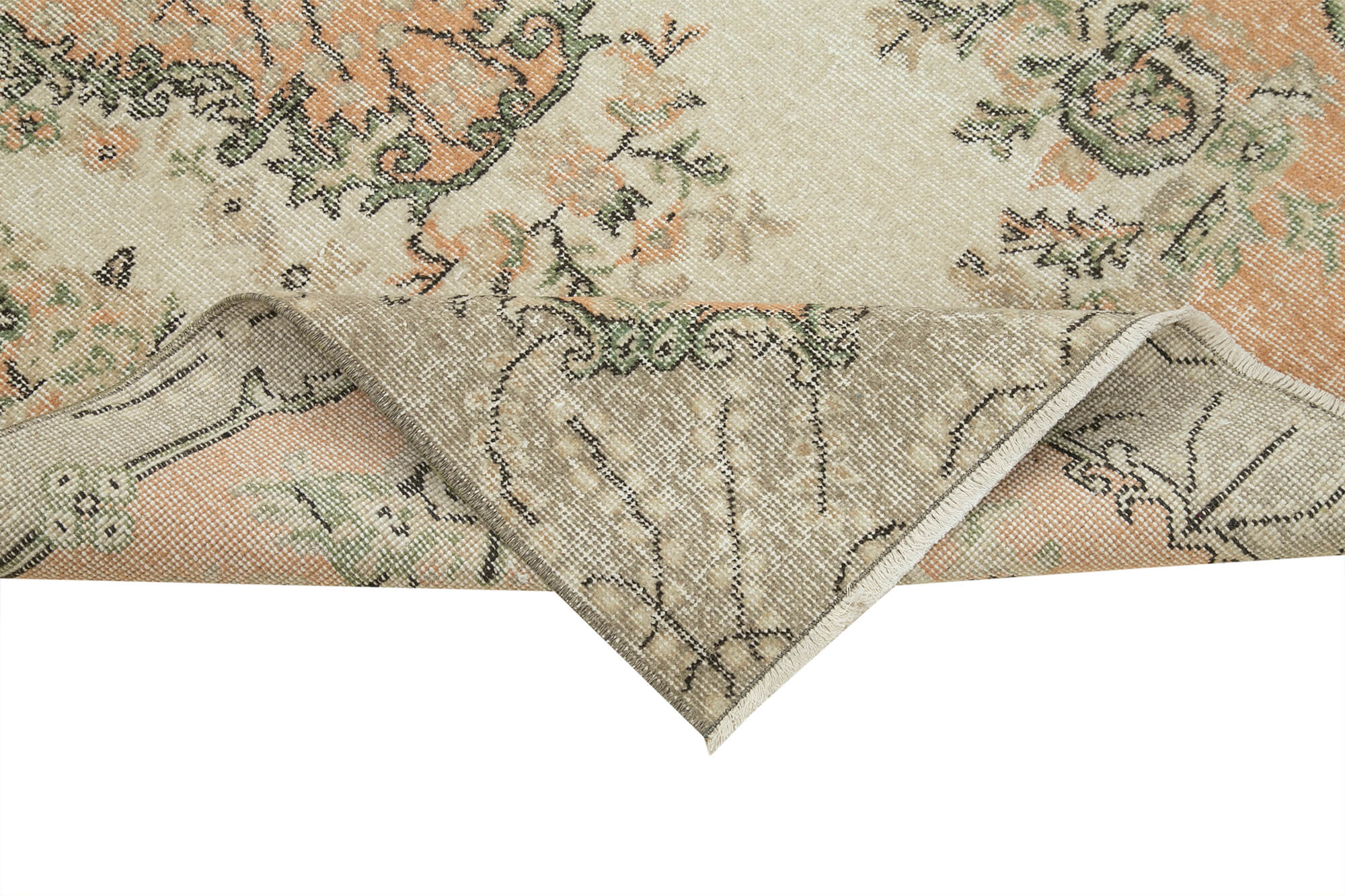 Overdyed Vintage Bej Eskitme Pamuk Yün El Dokuma Halısı 112x204 Agacan