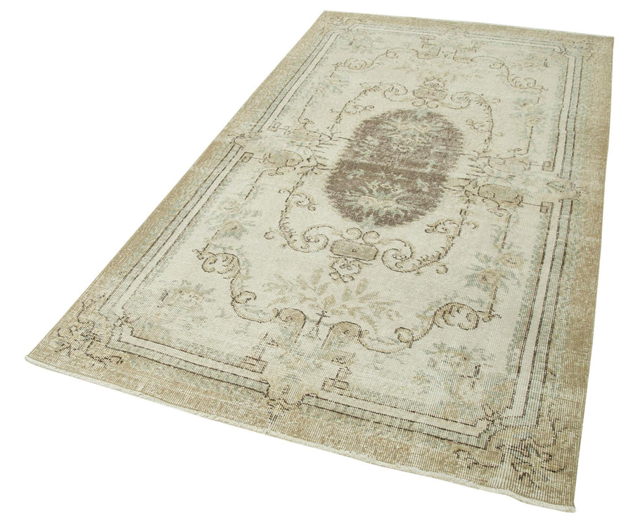 Overdyed Vintage Bej Eskitme Pamuk Yün El Dokuma Halısı 130x234 Agacan