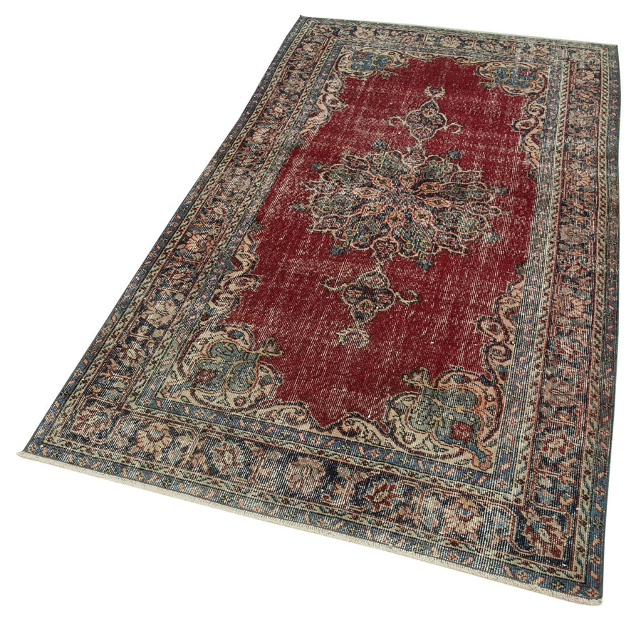 Overdyed Vintage Kırmızı Eskitme Pamuk Yün El Dokuma Halısı 111x202 Agacan