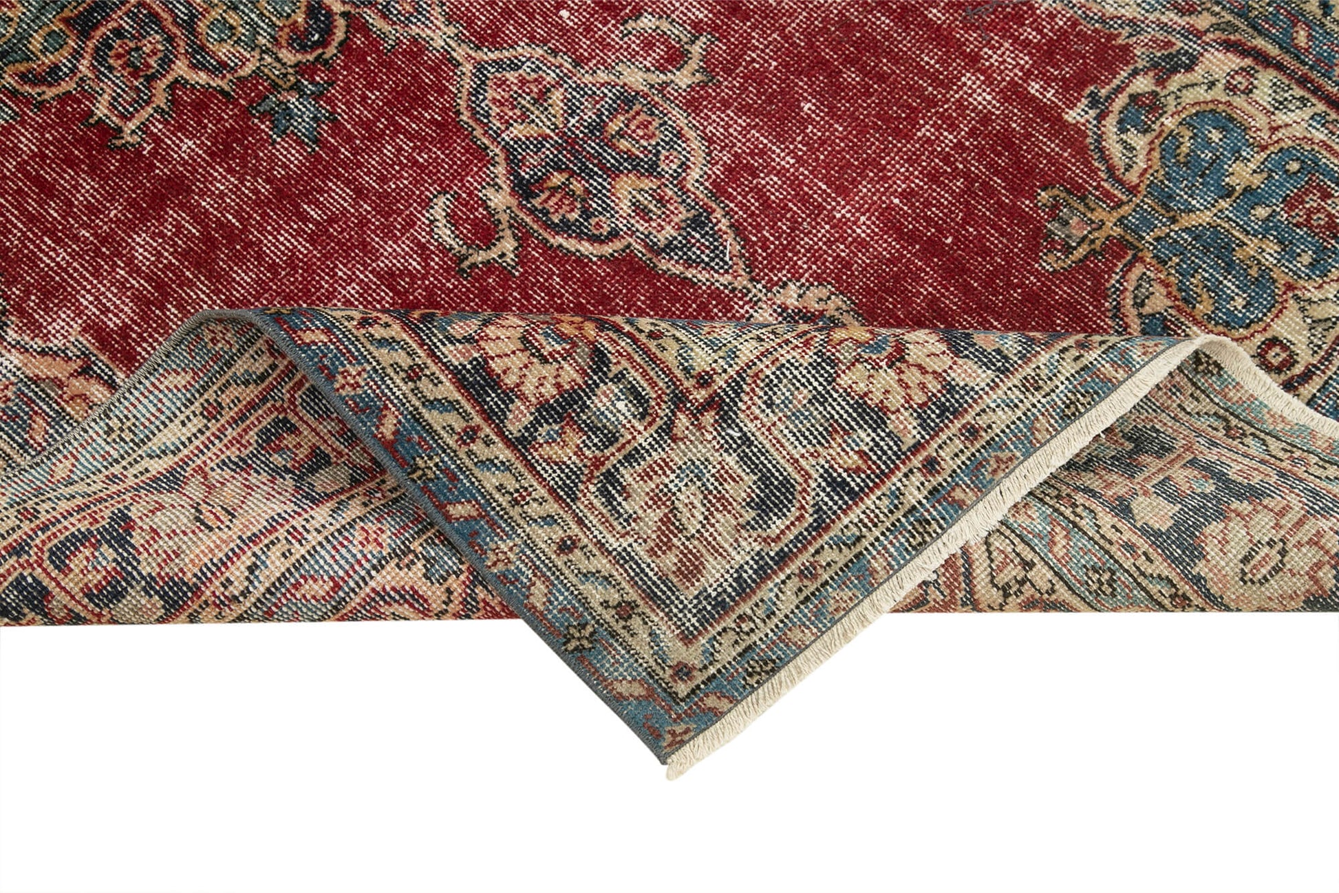 Overdyed Vintage Kırmızı Eskitme Pamuk Yün El Dokuma Halısı 111x202 Agacan
