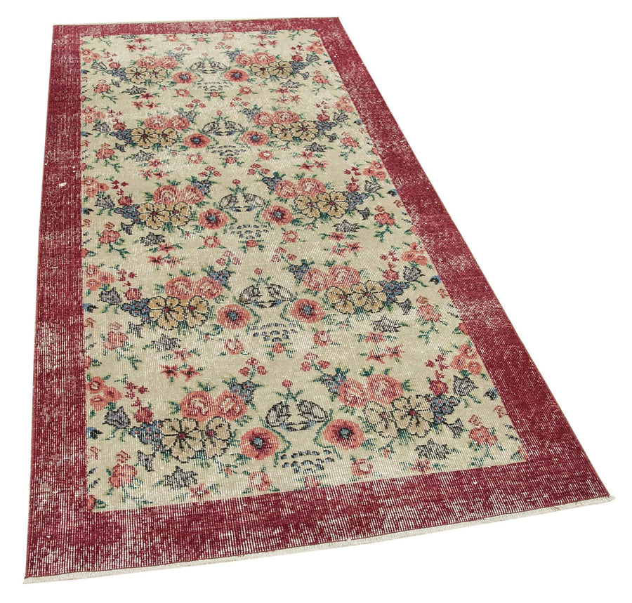 Overdyed Vintage Bej Eskitme Pamuk Yün El Dokuma Halısı 100x201 Agacan