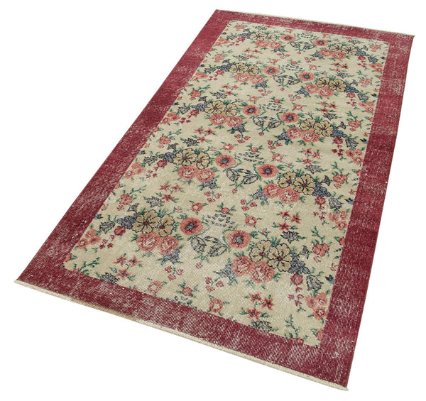 Overdyed Vintage Bej Eskitme Pamuk Yün El Dokuma Halısı 100x201 Agacan
