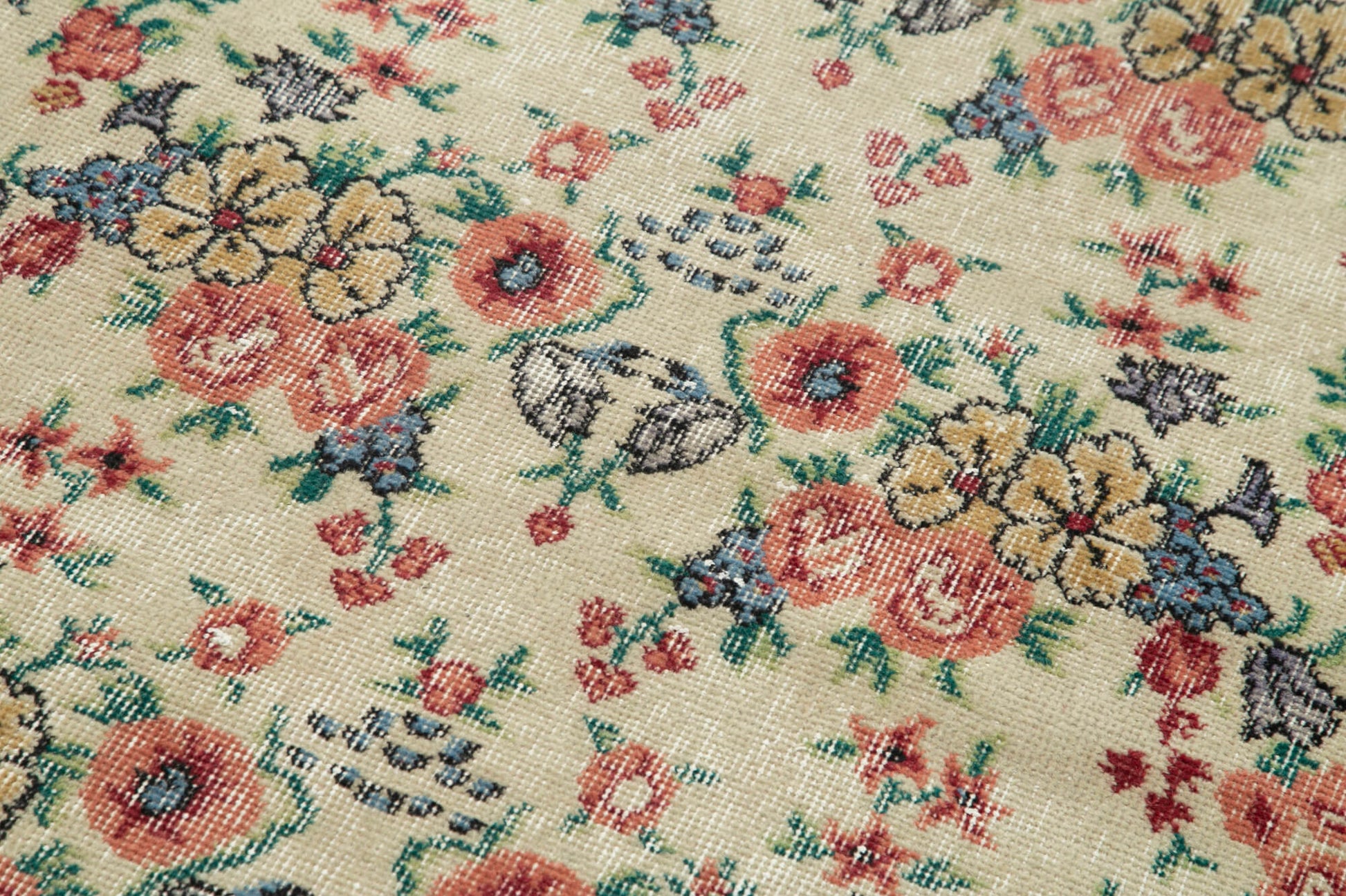 Overdyed Vintage Bej Eskitme Pamuk Yün El Dokuma Halısı 100x201 Agacan