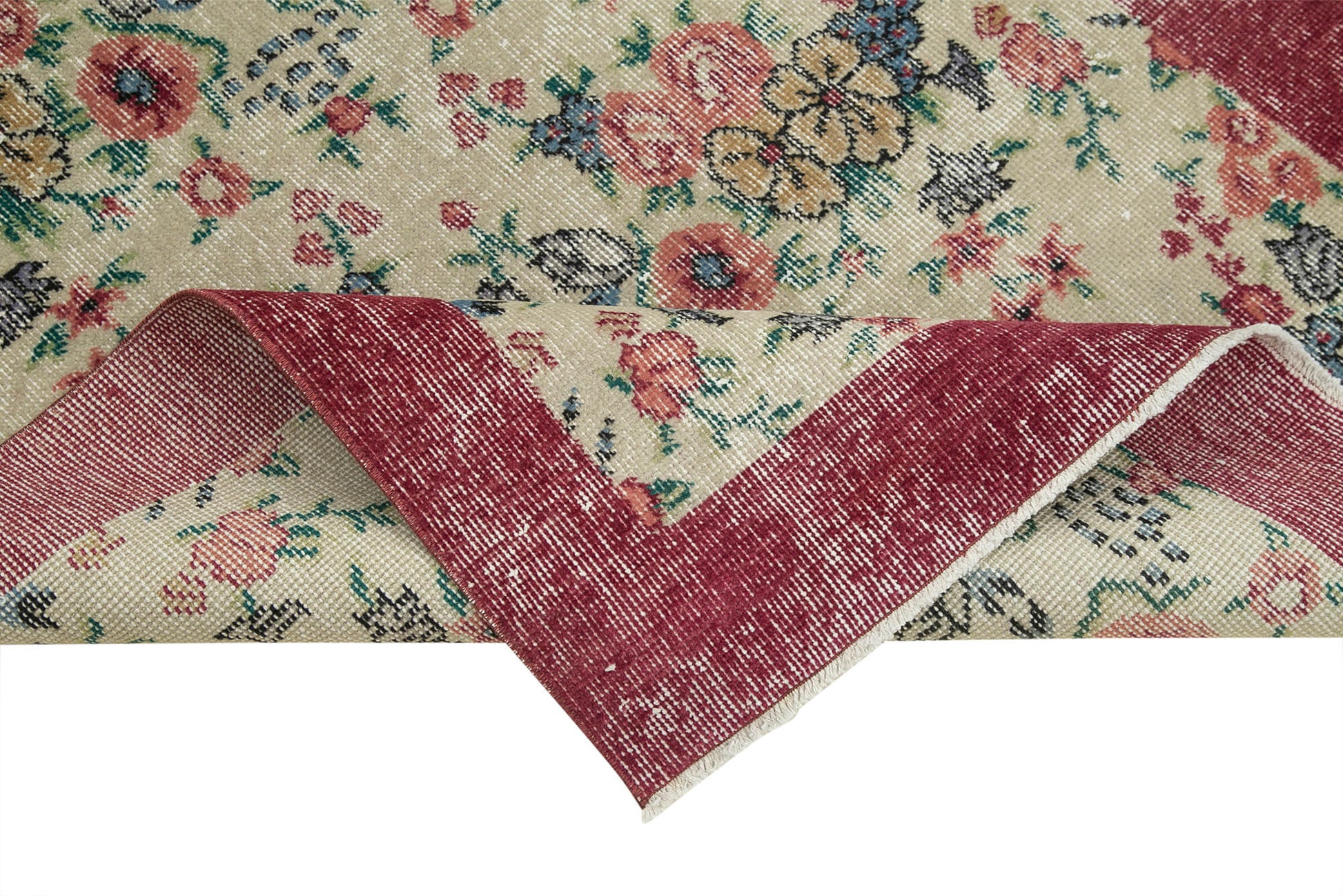 Overdyed Vintage Bej Eskitme Pamuk Yün El Dokuma Halısı 100x201 Agacan