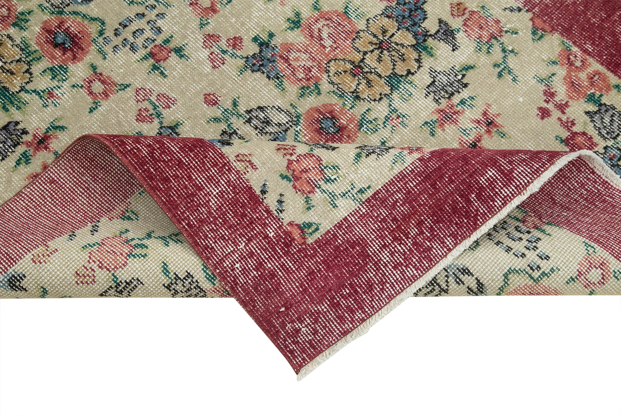 Overdyed Vintage Bej Eskitme Pamuk Yün El Dokuma Halısı 100x201 Agacan