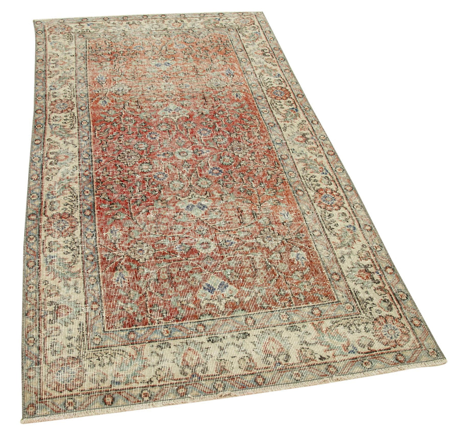 Overdyed Vintage Bej Eskitme Pamuk Yün El Dokuma Halısı 106x200 Agacan