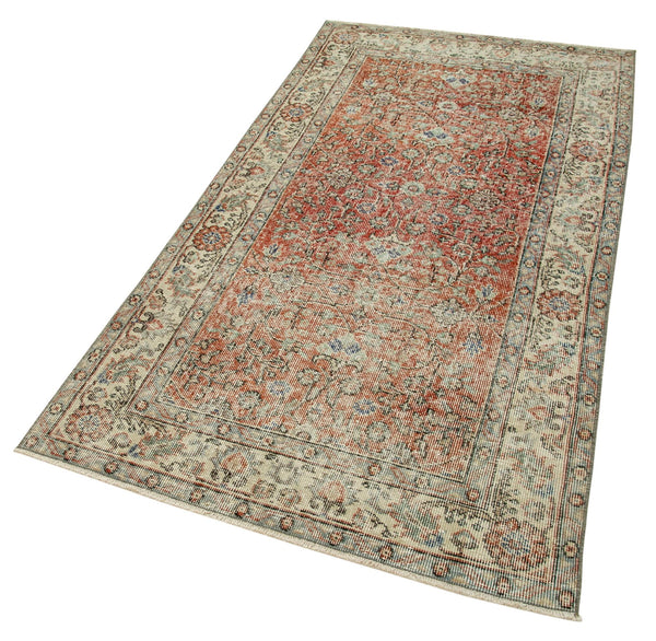 Overdyed Vintage Bej Eskitme Pamuk Yün El Dokuma Halısı 106x200 Agacan