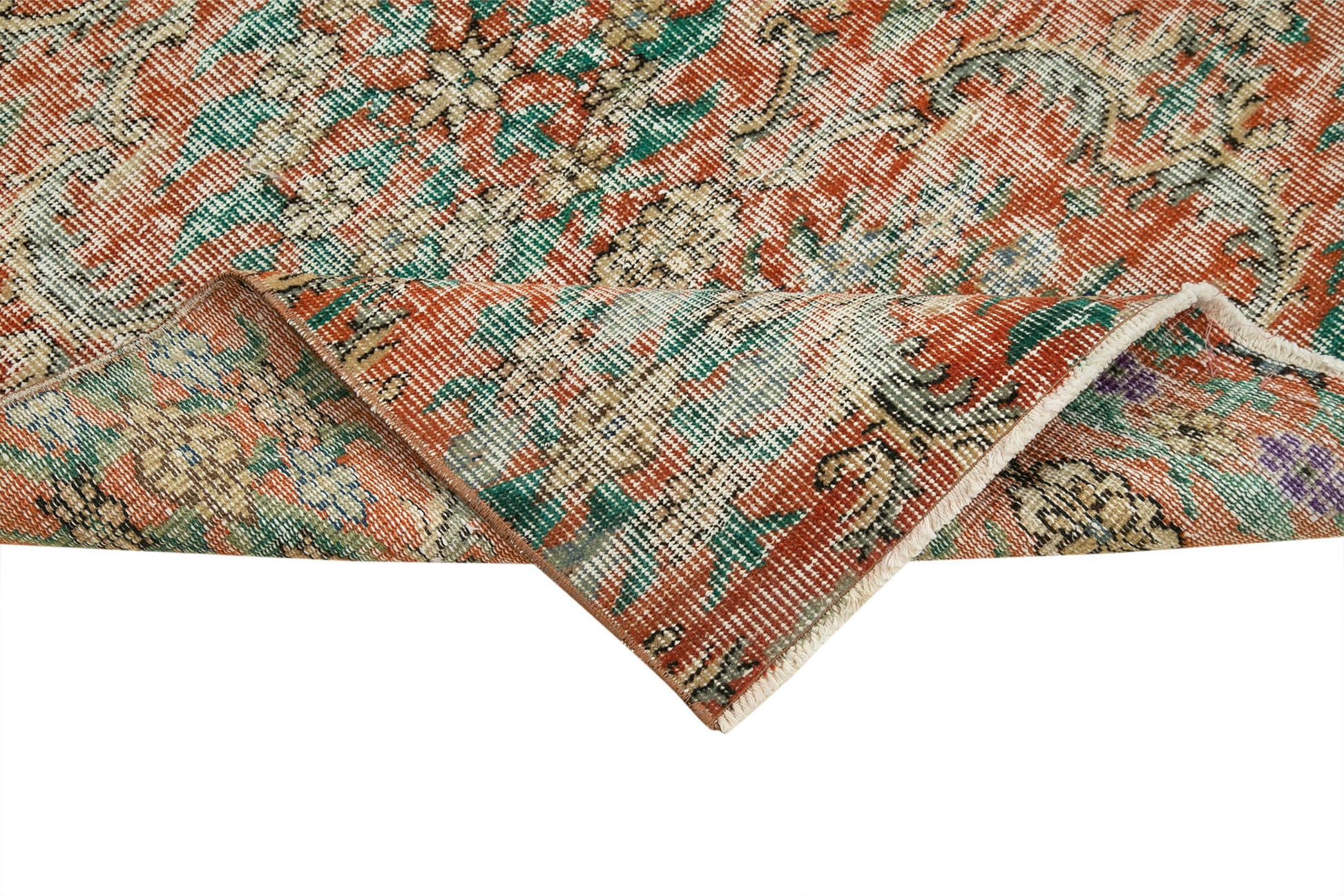 Overdyed Vintage Kırmızı Eskitme Pamuk Yün El Dokuma Halısı 96x244 Agacan