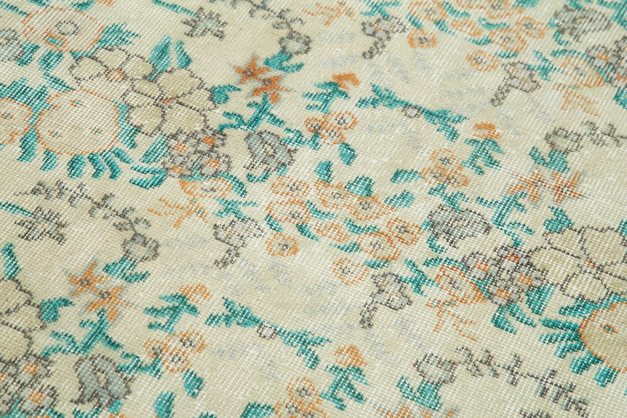 Overdyed Vintage Bej Eskitme Pamuk Yün El Dokuma Halısı 114x206 Agacan